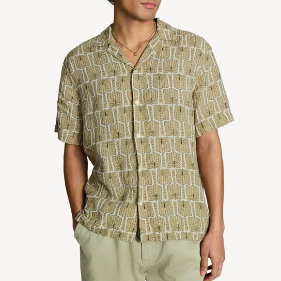 Frescobol Carioca Cream Roberto Palmeira Printed Shirt, 100% linen, Size M - Picture 1 of 8